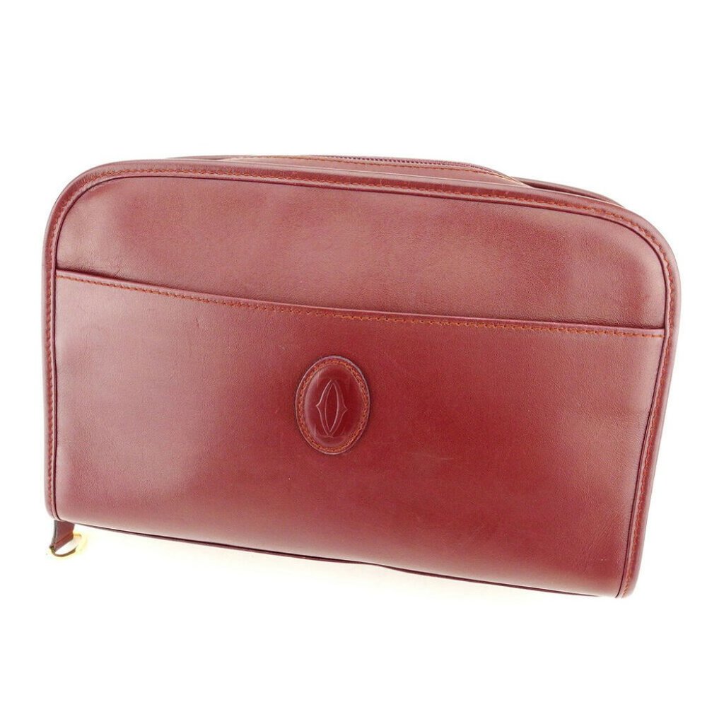 Authentic Cartier Clutch Bag Mast Line Bordeaux Gold Women Men